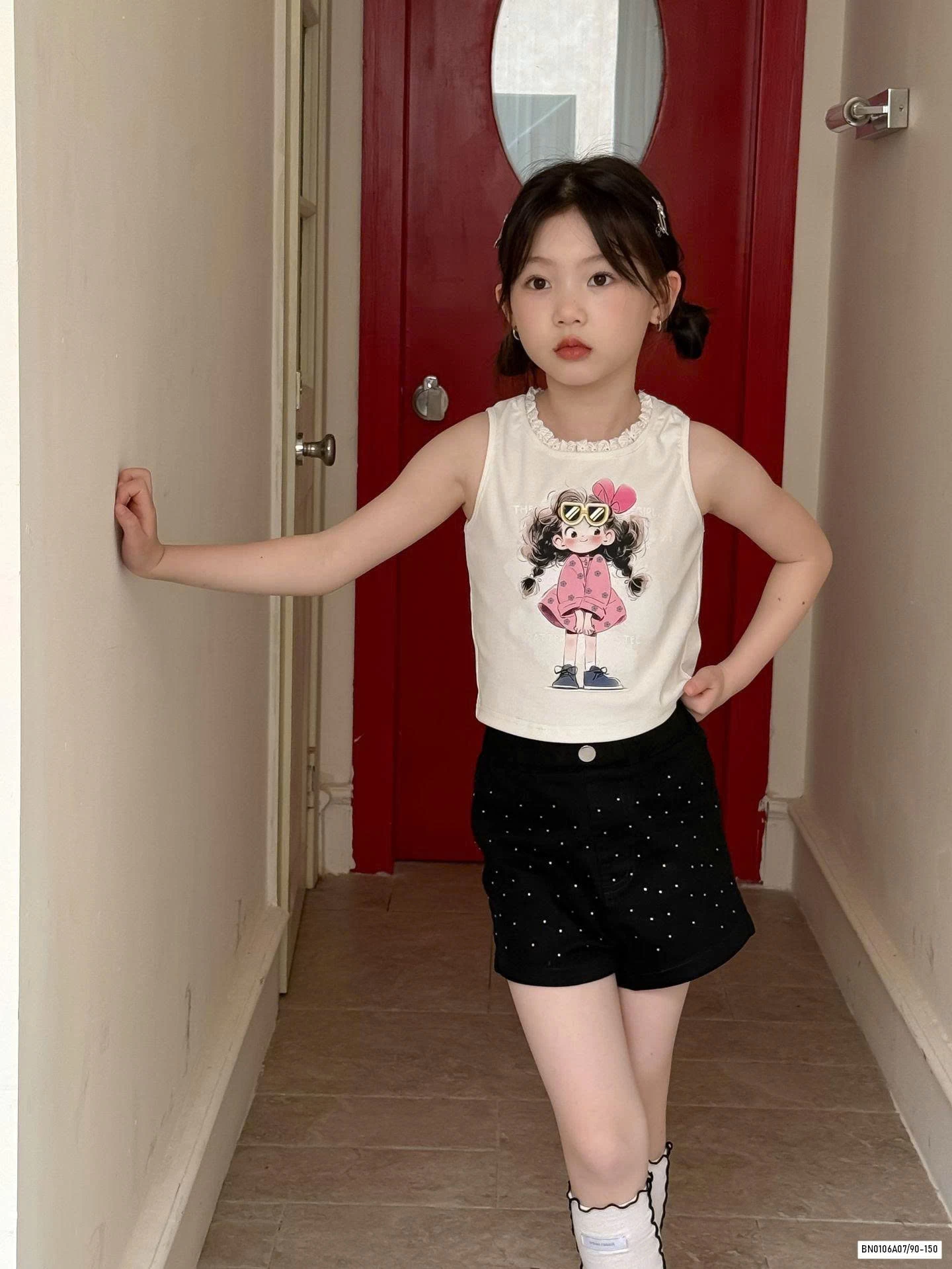 ÁO SÁT NÁCH CÔ GÁI MIX SHORT CHẤM BI