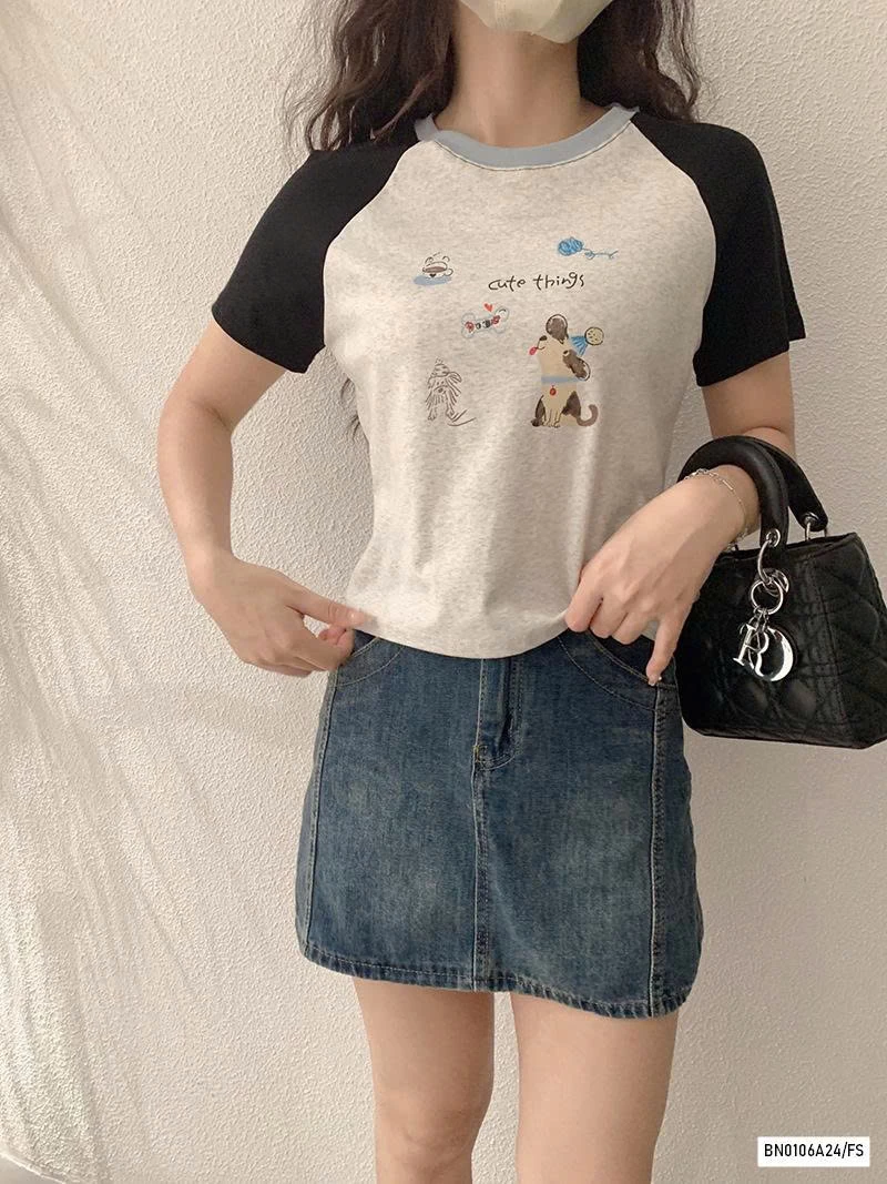 CROPTOP THÊU PHỐI MÀU TAY