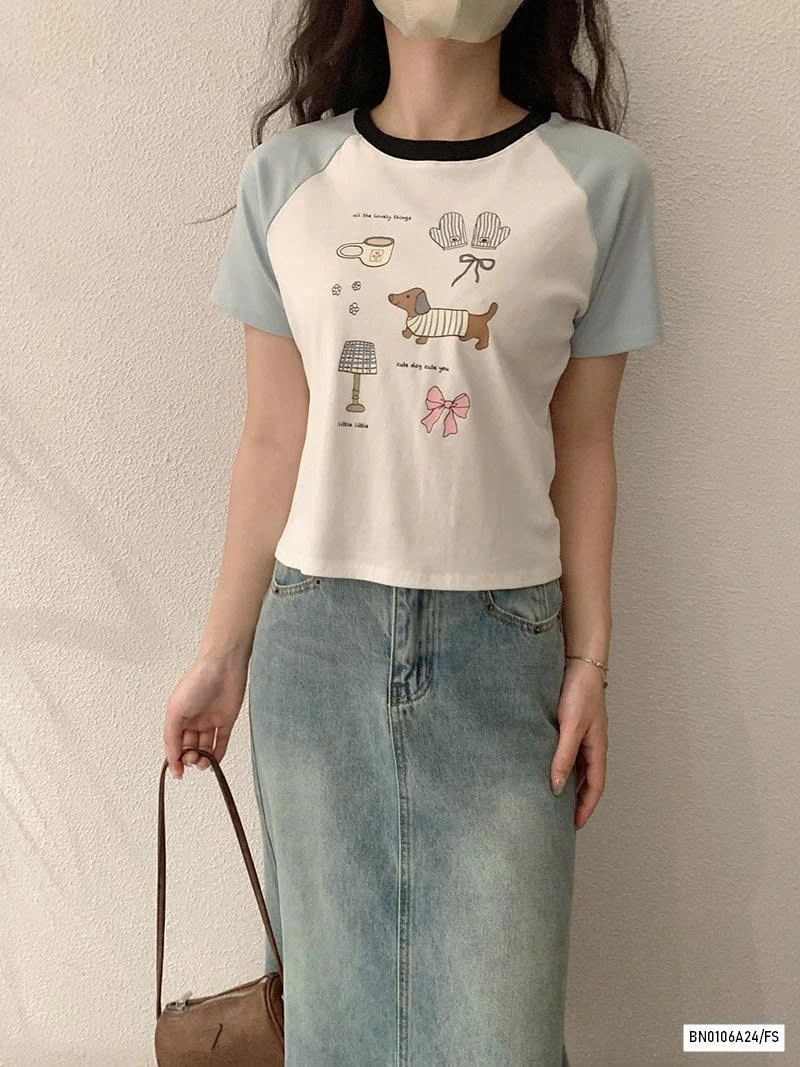 CROPTOP THÊU PHỐI MÀU TAY