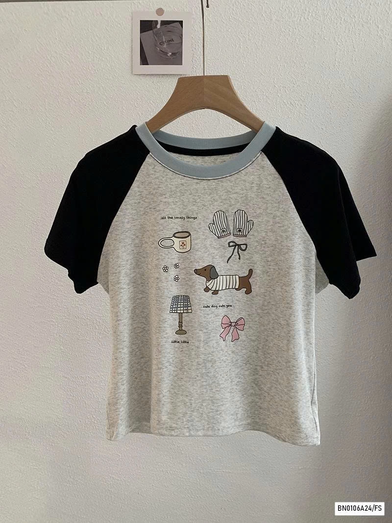 CROPTOP THÊU PHỐI MÀU TAY