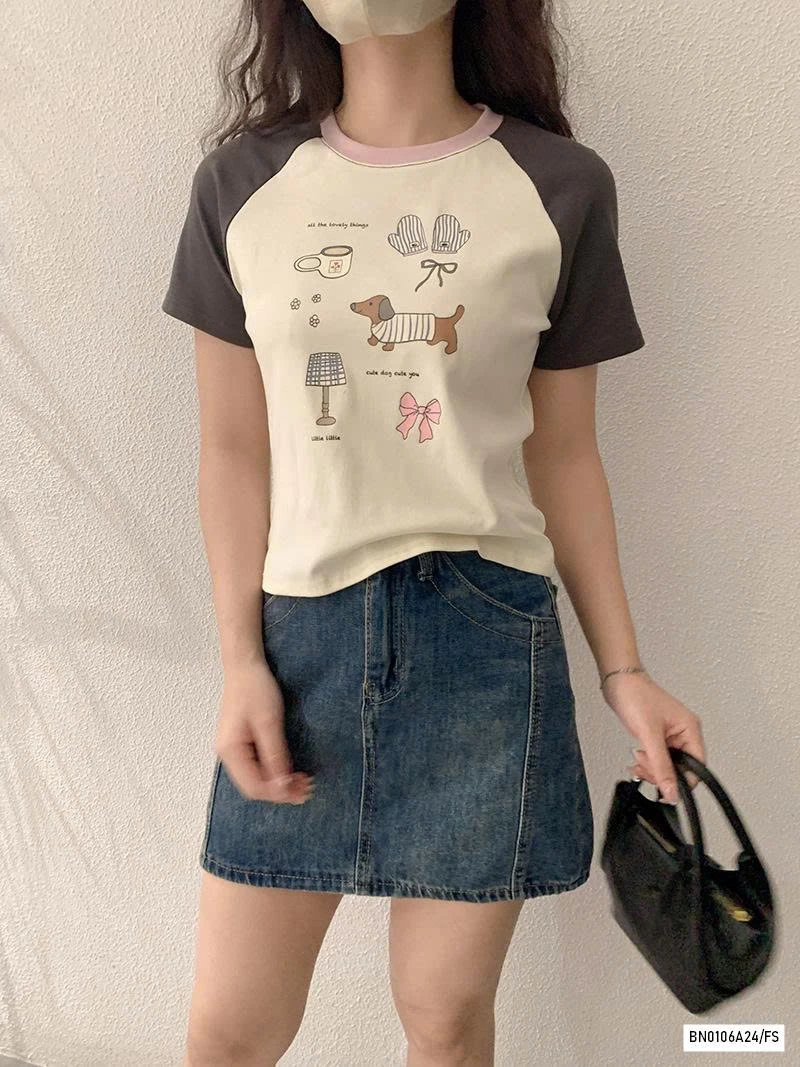 CROPTOP THÊU PHỐI MÀU TAY