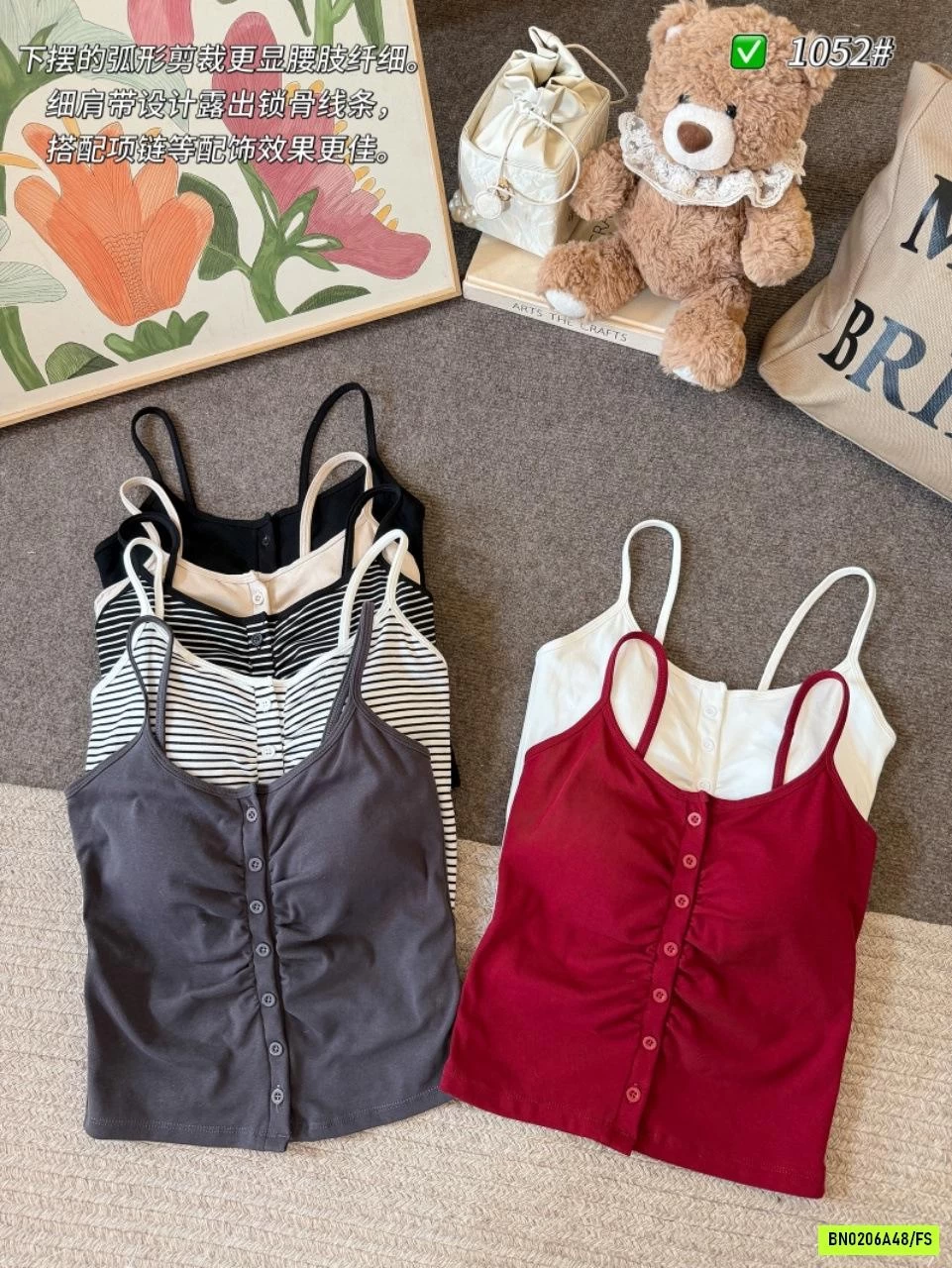 ÁO 2 DÂY NHÚN EO CÚC TRƯỚC KÈM BRA
