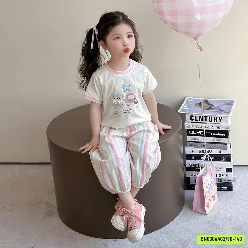 SÉT ÁO IN HÌNH MIX QUẦN SỌC NINGLI