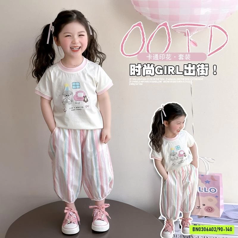 SÉT ÁO IN HÌNH MIX QUẦN SỌC NINGLI