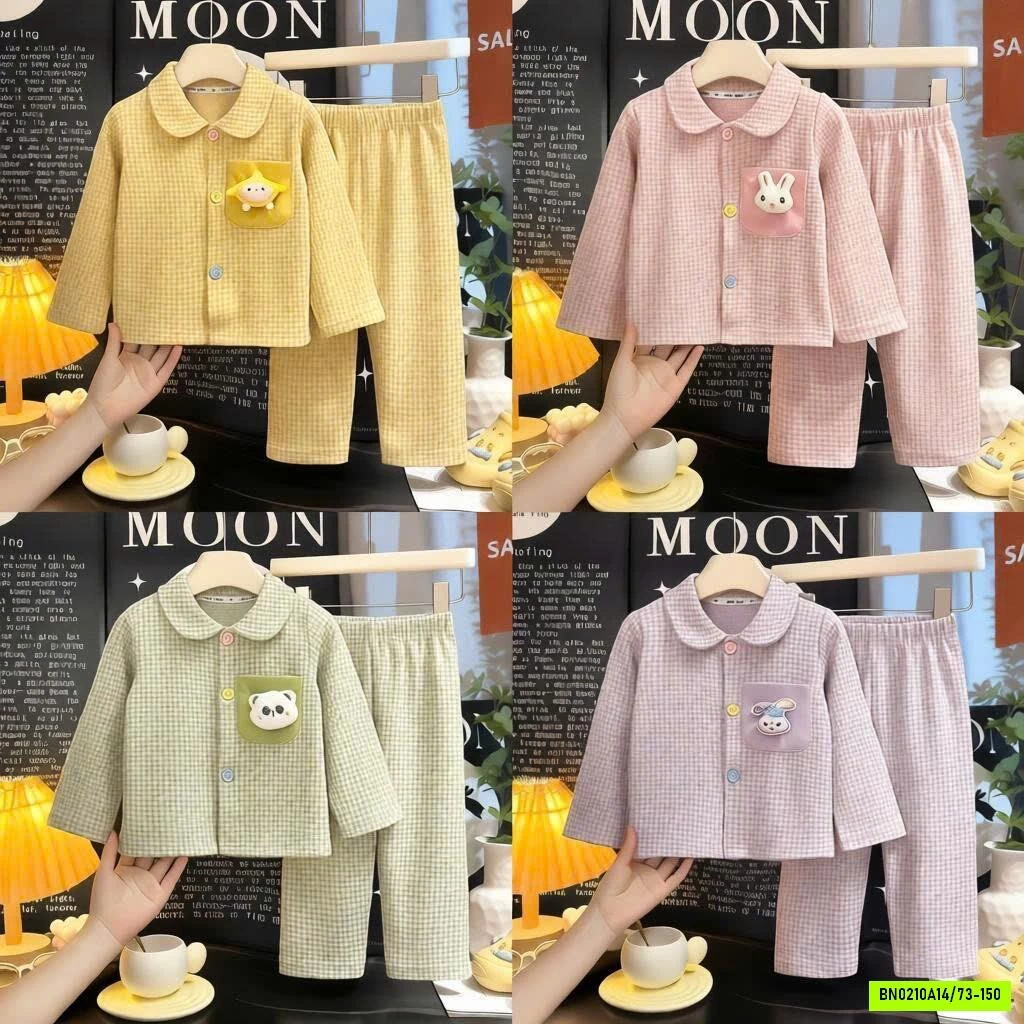 PIZAMA NỈ CARO CỔ SEN