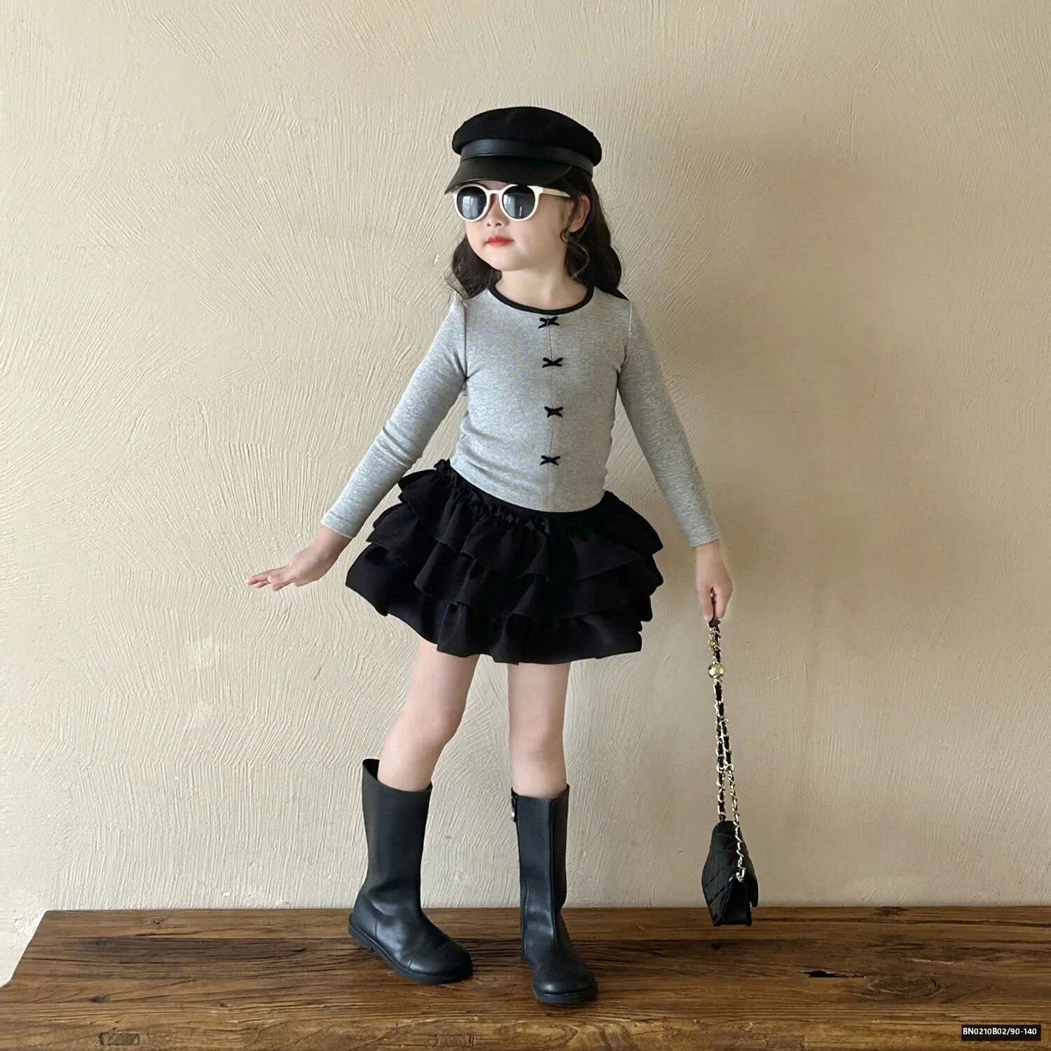 SÉT THUN XÁM MIX CHÂN VÁY TẦNG BÈO