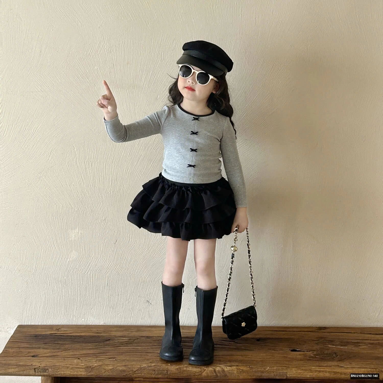 SÉT THUN XÁM MIX CHÂN VÁY TẦNG BÈO