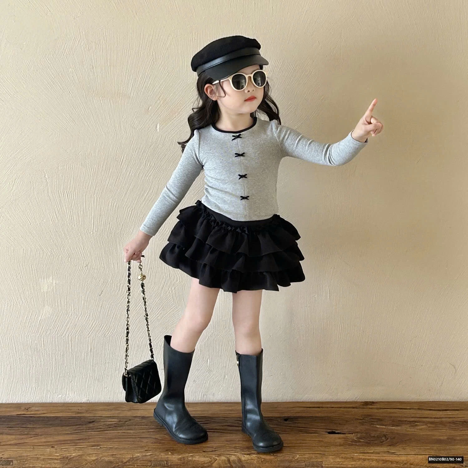 SÉT THUN XÁM MIX CHÂN VÁY TẦNG BÈO