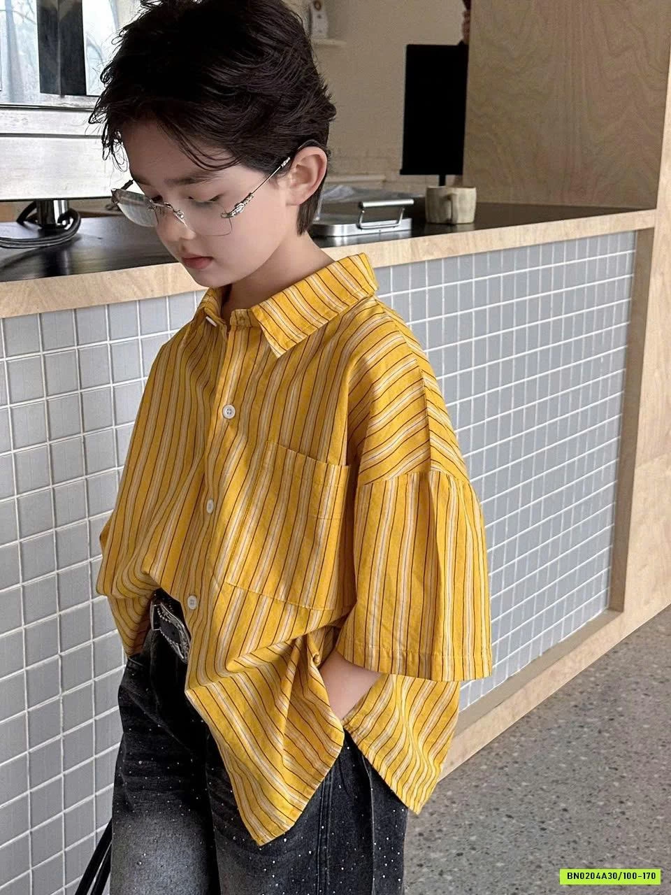 SƠ MI SỌC VÀNG TÚI NGỰC