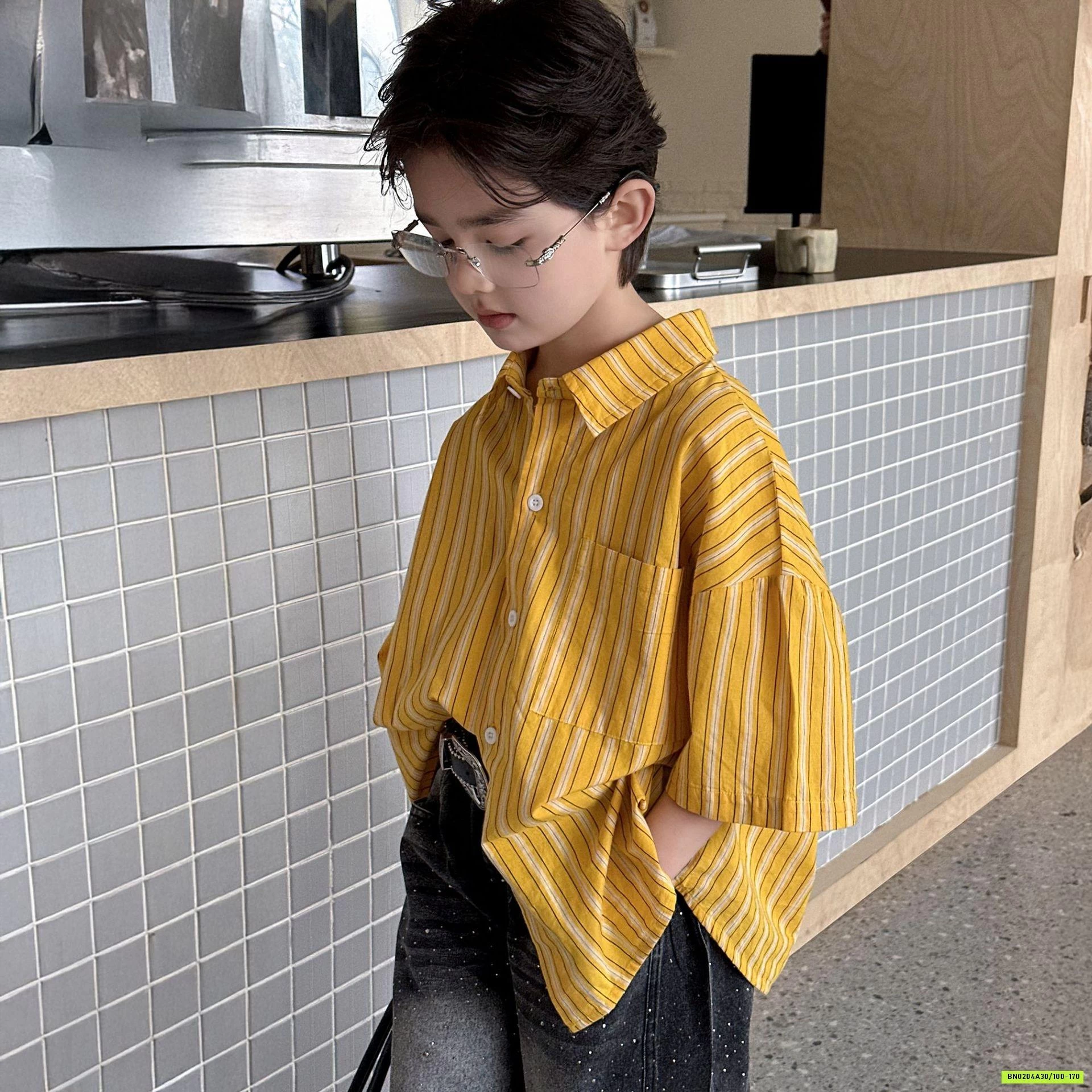 SƠ MI SỌC VÀNG TÚI NGỰC