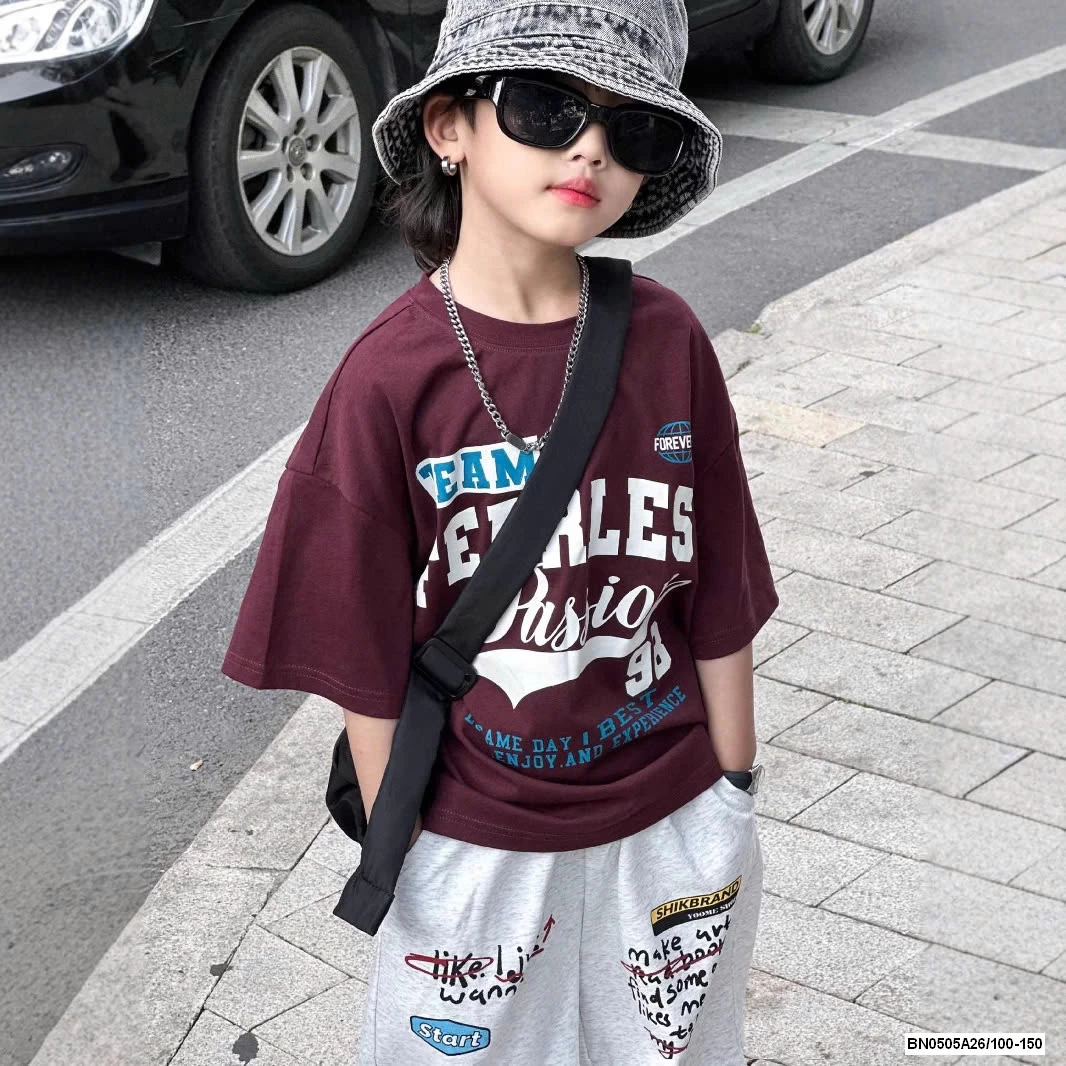 ÁO TÍM IN CHỮ MIX SHORT GHI