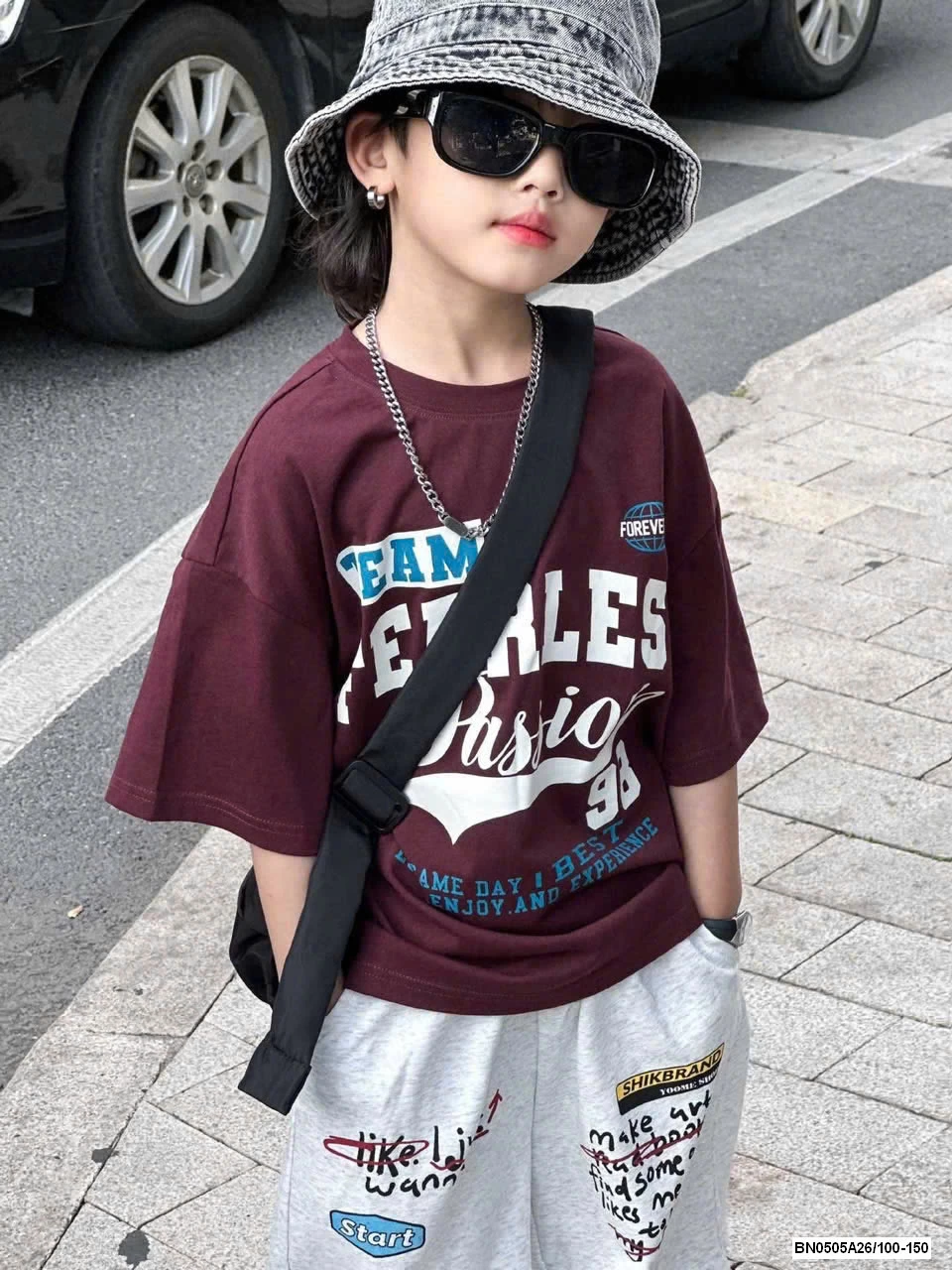 ÁO TÍM IN CHỮ MIX SHORT GHI