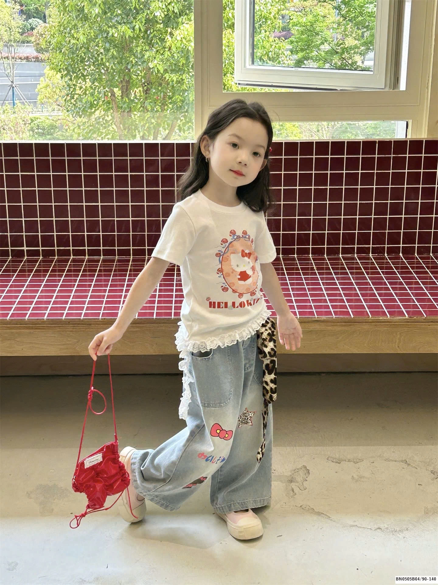 SÉT QUẦN JEAN SUÔNG IN HÌNH MIX ÁO THUN BÉ GÁI