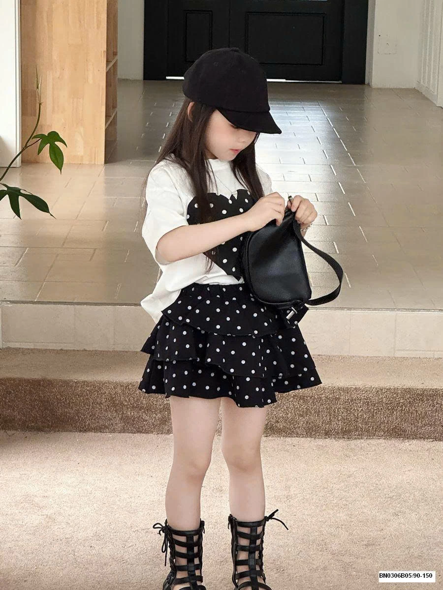 SÉT ÁO THUN TRÁI TIM MIX CV CHẤM BI