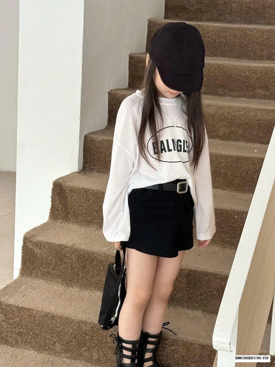 SÉT ÁO THUN TRẮNG DÀI TAY MIX QUẦN VÁY ĐEN