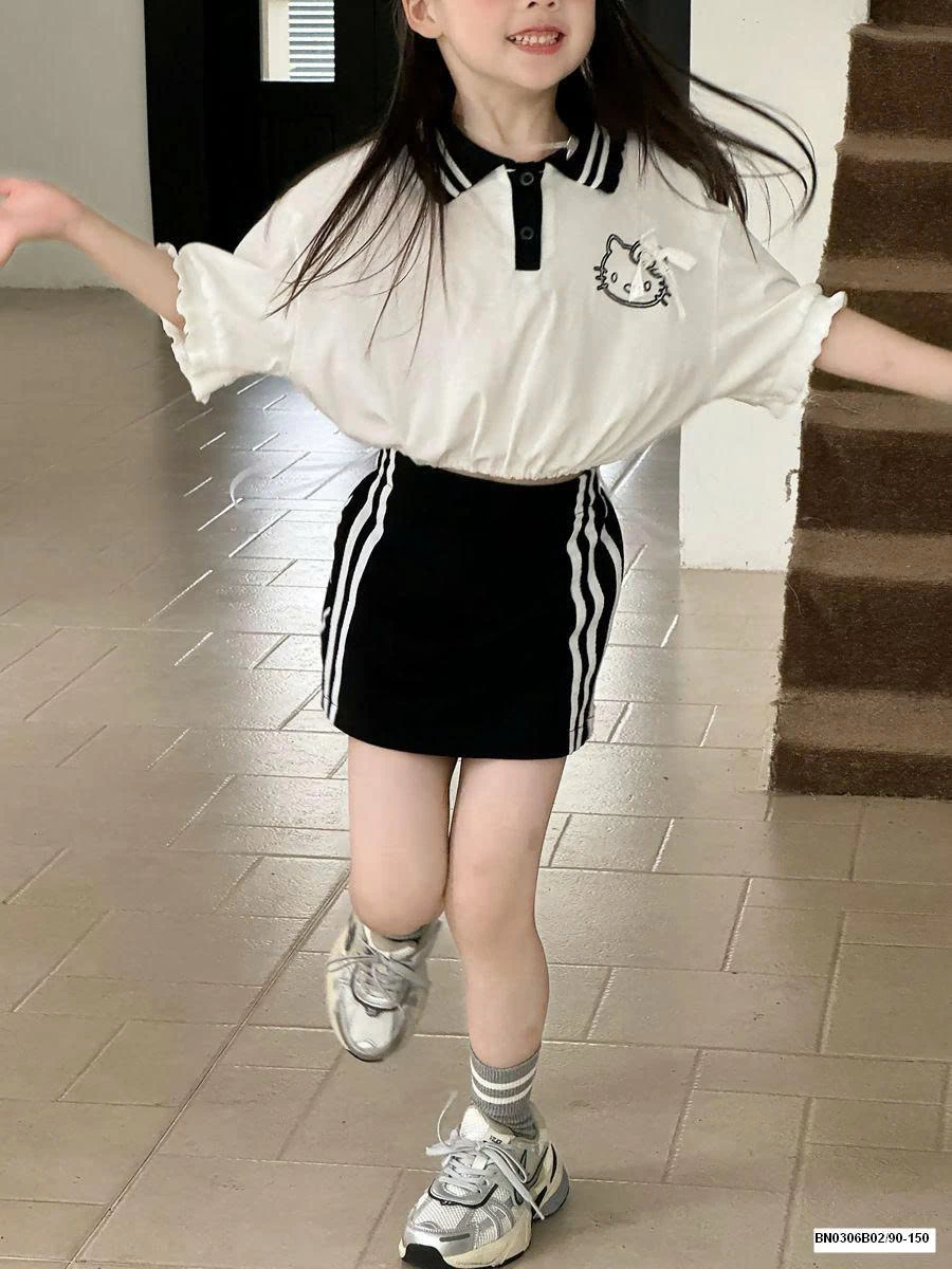 CROPTOP KITTY TAY LỠ CỔ POLO