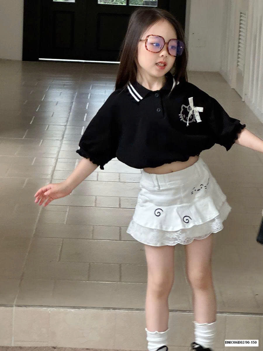 CROPTOP KITTY TAY LỠ CỔ POLO