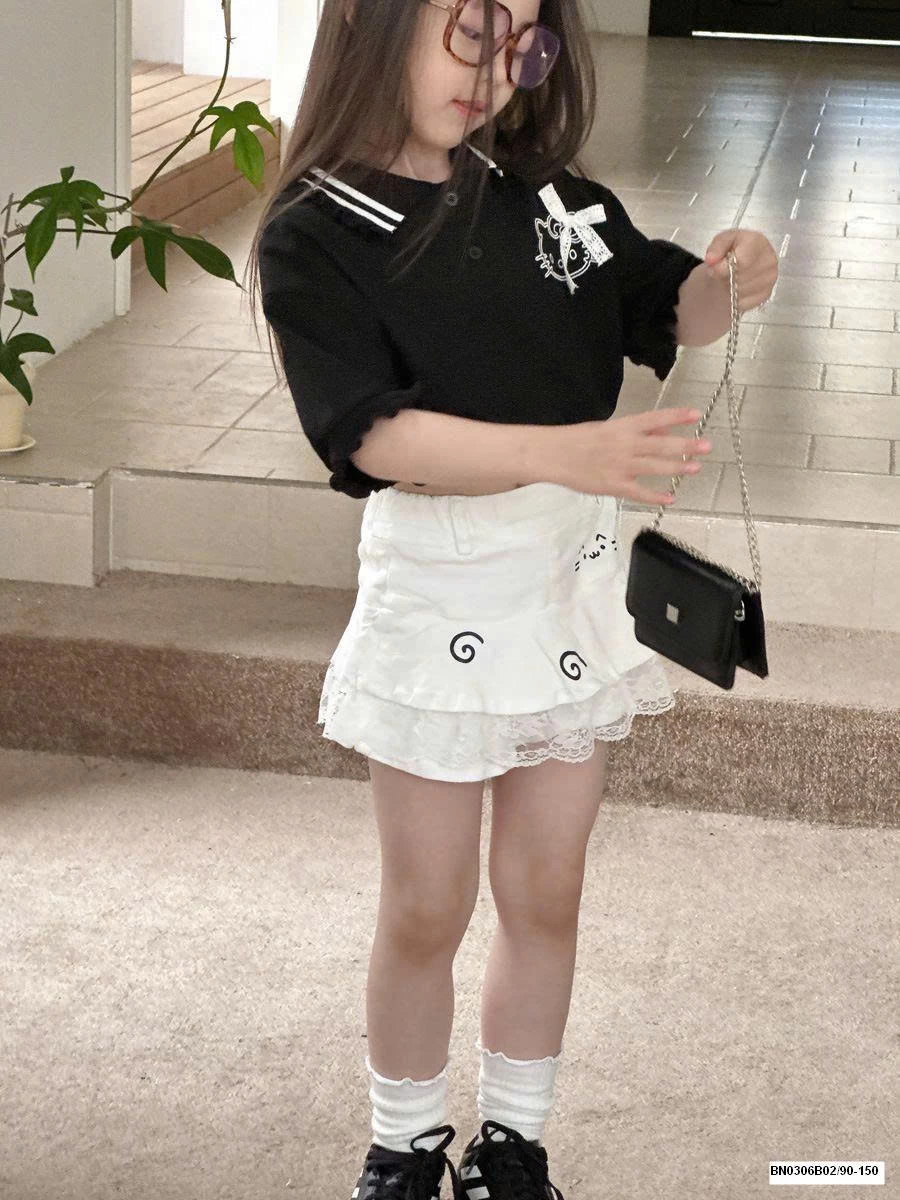 CROPTOP KITTY TAY LỠ CỔ POLO