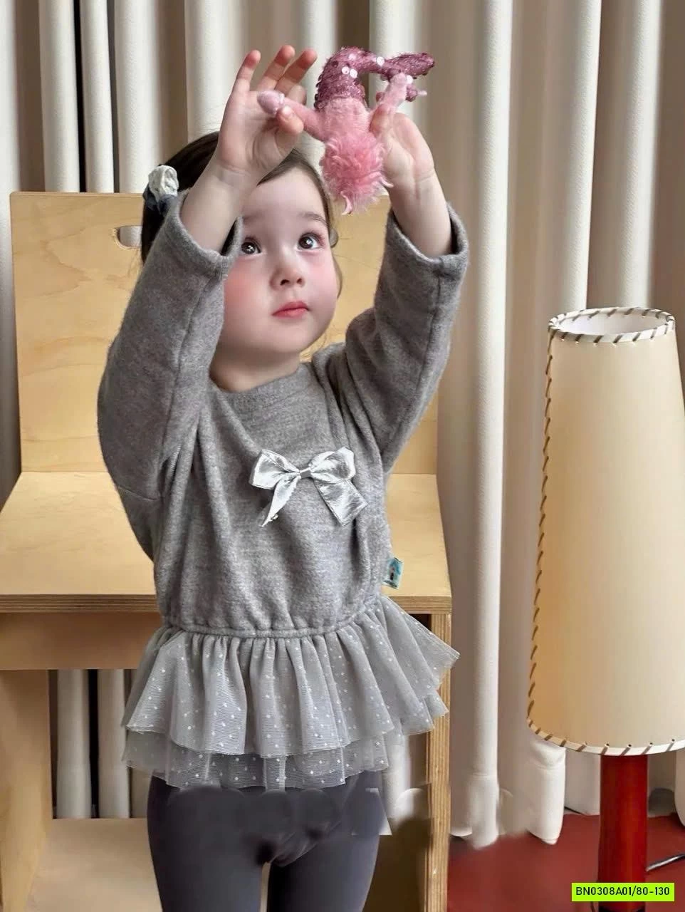 ÁO NỈ XÁM PHỐI REN BÁNH BÈO