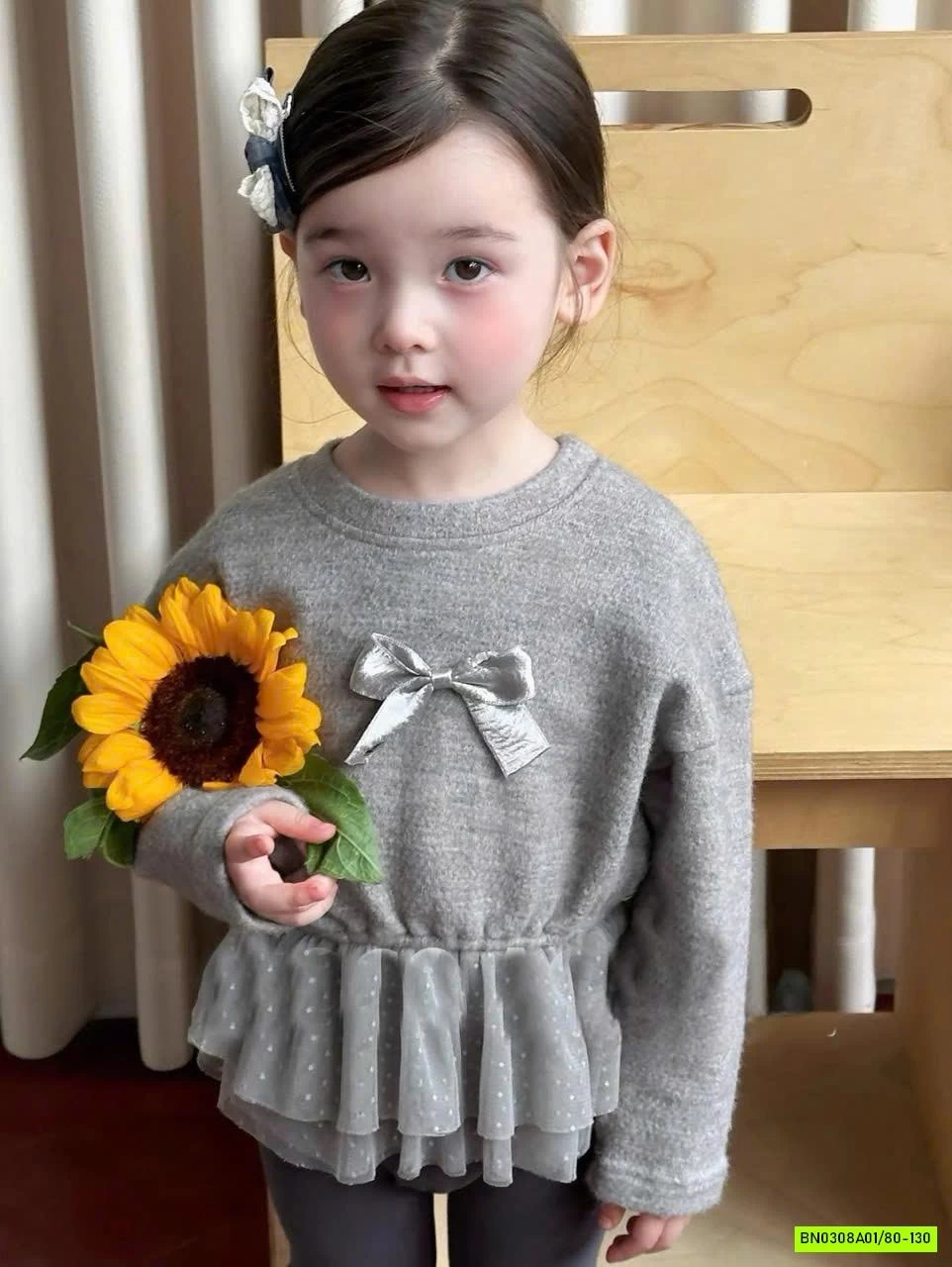 ÁO NỈ XÁM PHỐI REN BÁNH BÈO