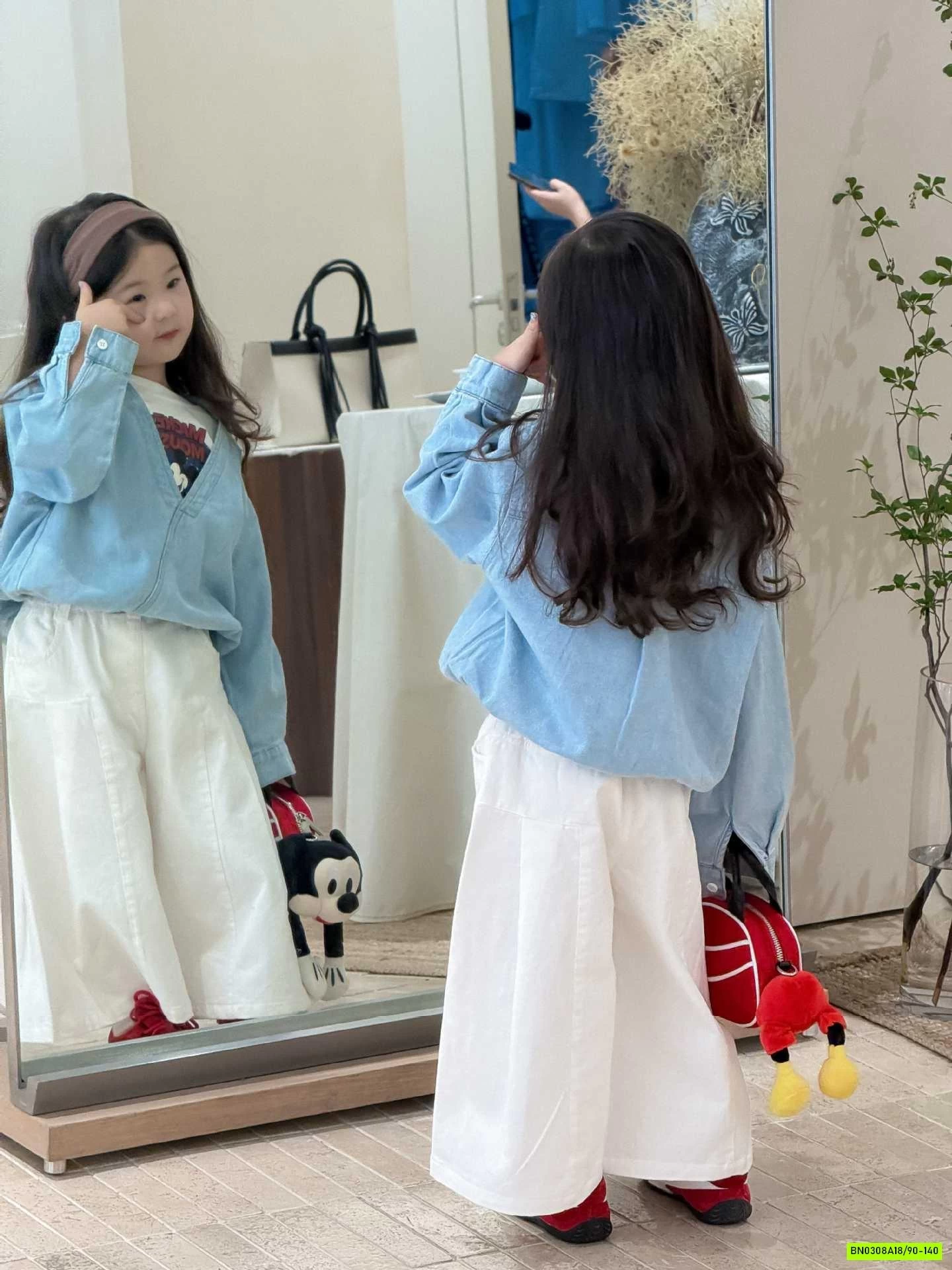 ÁO DENIM GIẢ 2 LỚP MIX QUẦN TRẮNG