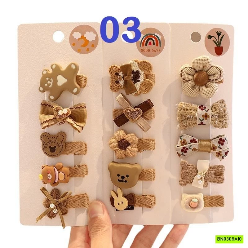 SÉT 15 KẸP TÓC GẤU TONE NÂU