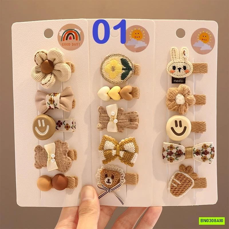 SÉT 15 KẸP TÓC GẤU TONE NÂU