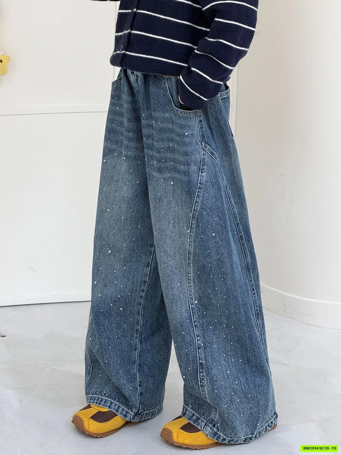 KHOÁC LEN KẺ MIX JEANS BAGGY SZ ĐẠI