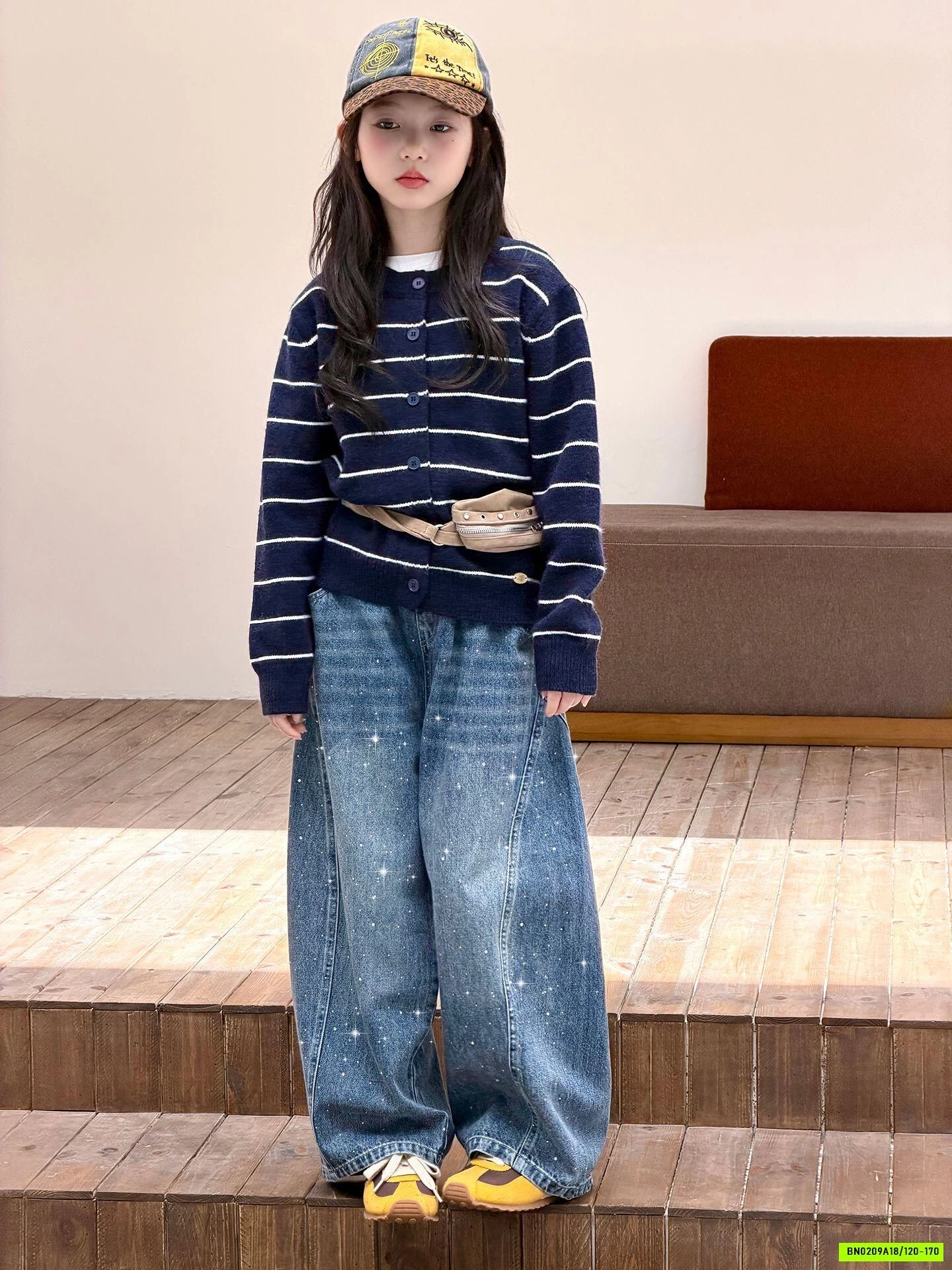 KHOÁC LEN KẺ MIX JEANS BAGGY SZ ĐẠI