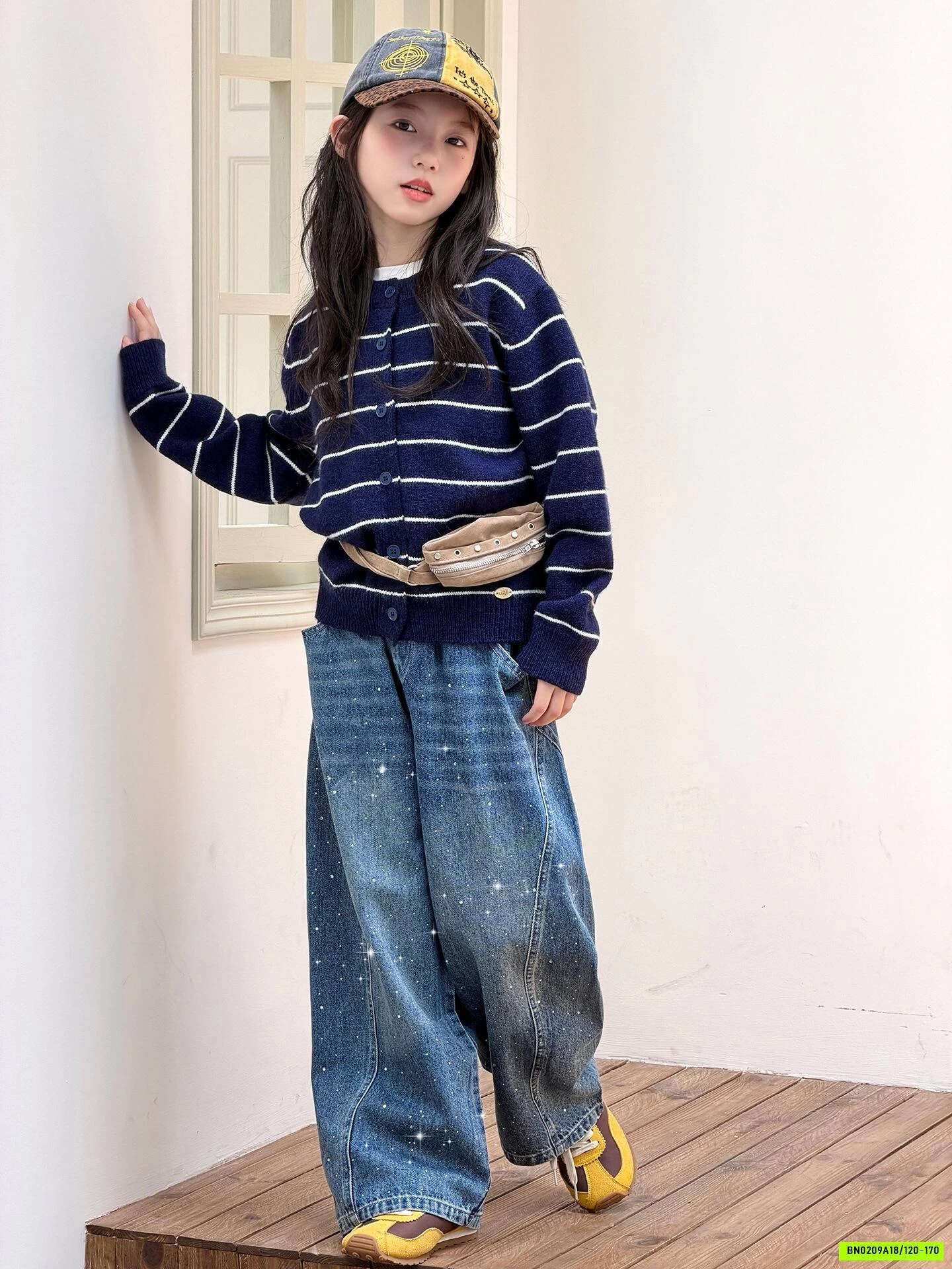 KHOÁC LEN KẺ MIX JEANS BAGGY SZ ĐẠI