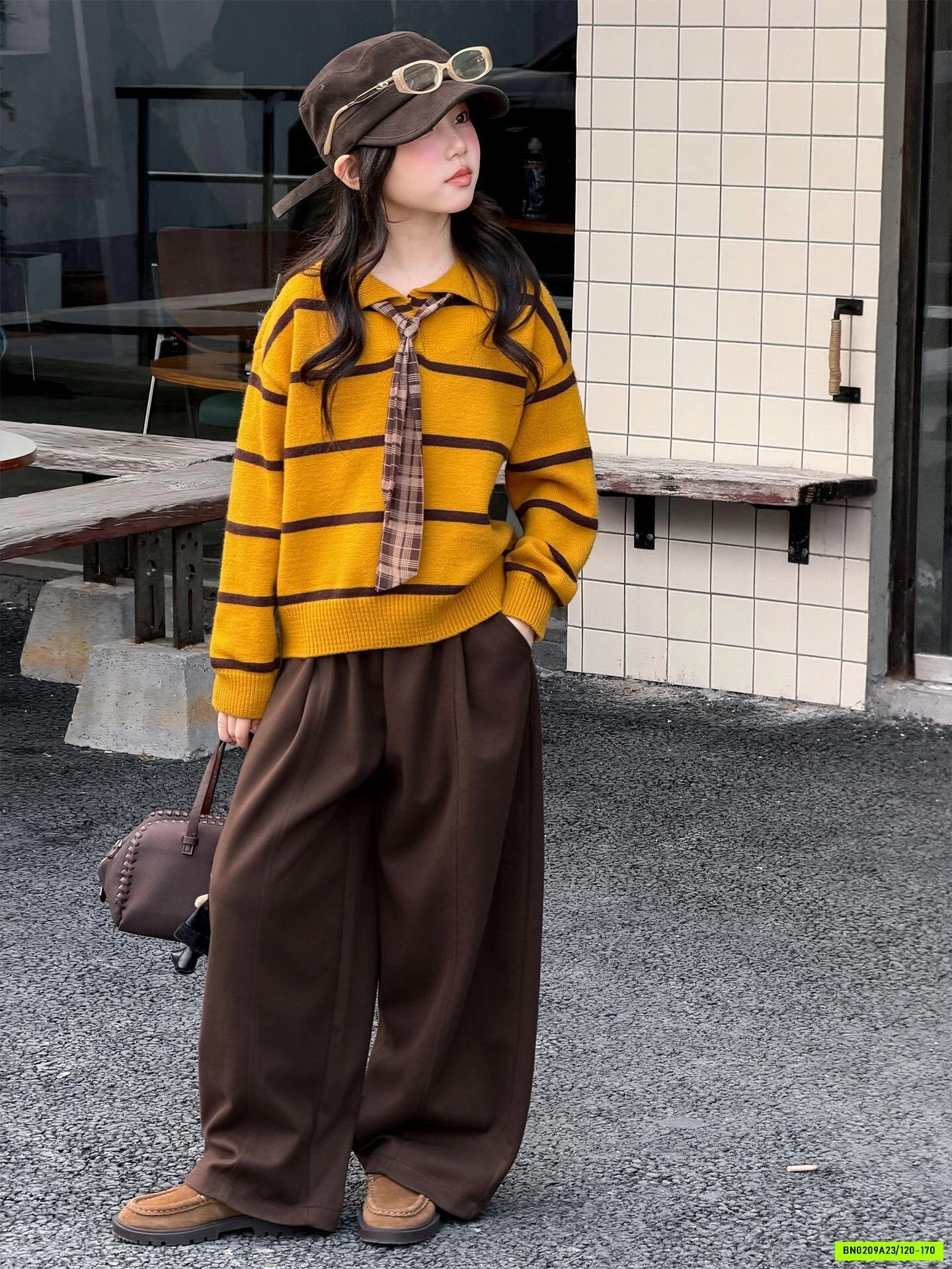 POLO LEN KẺ MIX BAGGY NỈ NÂU