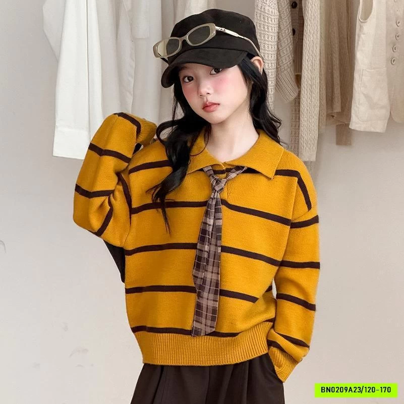 POLO LEN KẺ MIX BAGGY NỈ NÂU