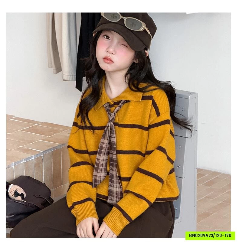 POLO LEN KẺ MIX BAGGY NỈ NÂU
