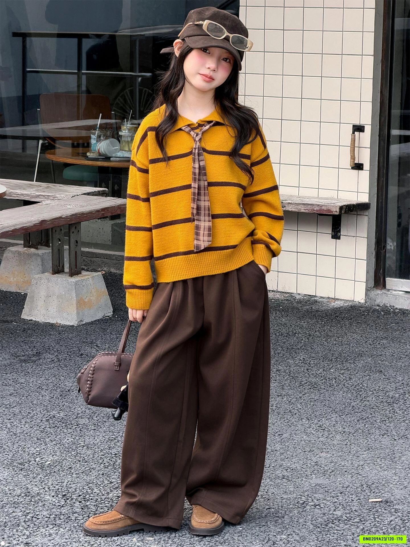 POLO LEN KẺ MIX BAGGY NỈ NÂU