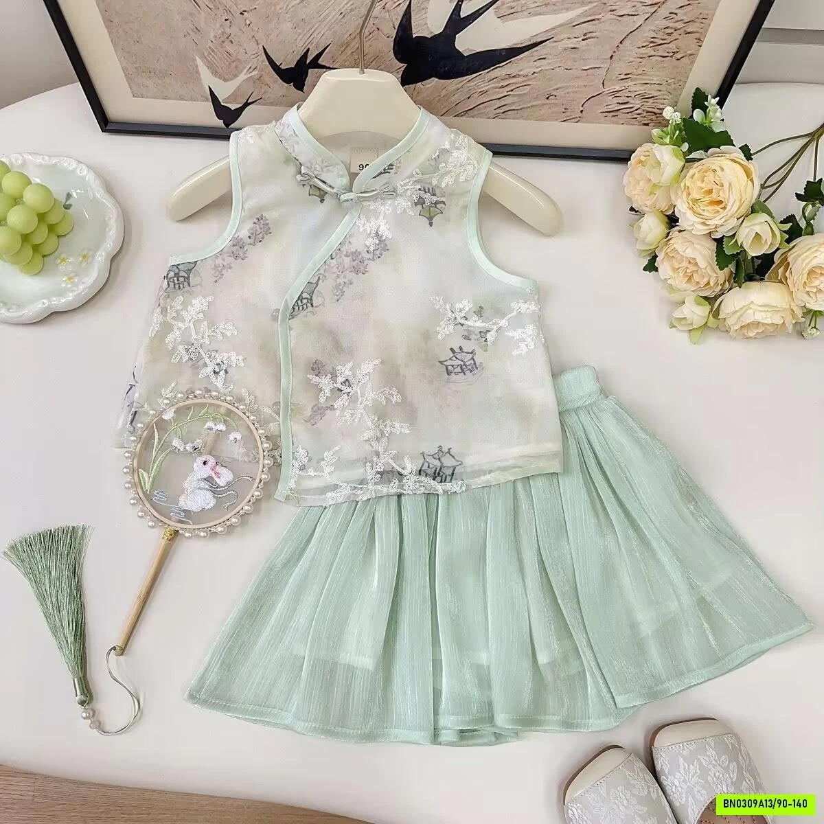 VÁY SƯỜN XÁM XANH 2 CHI TIẾT