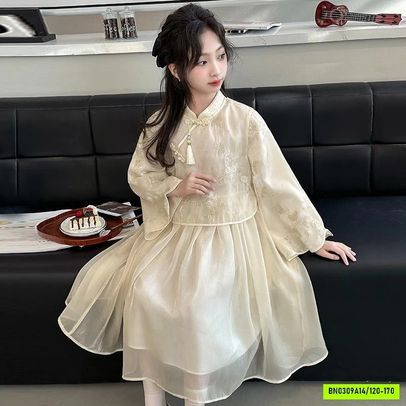 VÁY CỔ TRANG THÊU MÀU KEM SZ ĐẠI