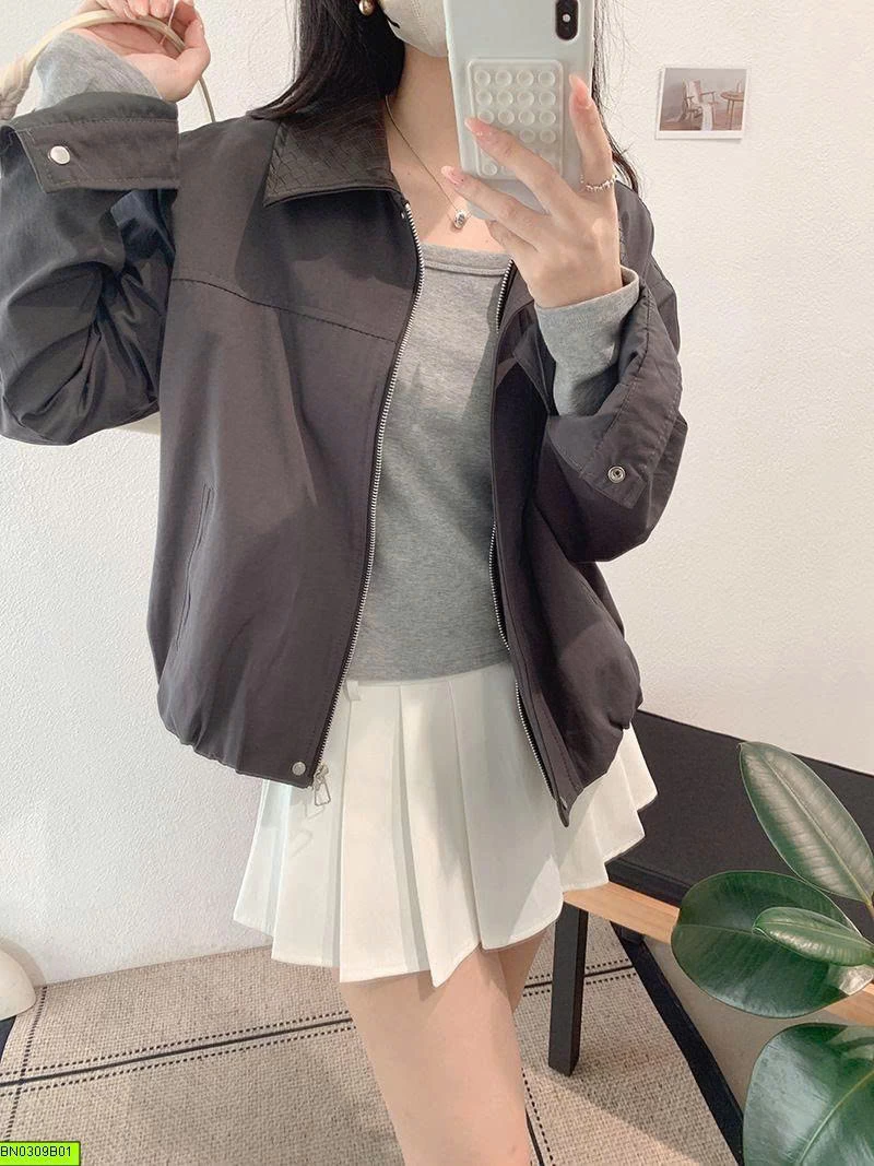 ÁO KHOÁC PHỐI CỔ DA