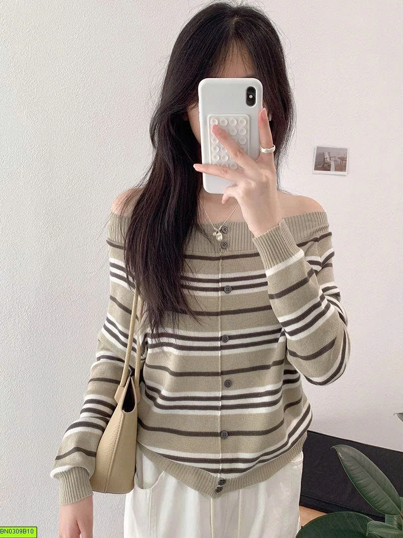 ÁO LEN NỮ KẺ NGANG CỔ RỘNG