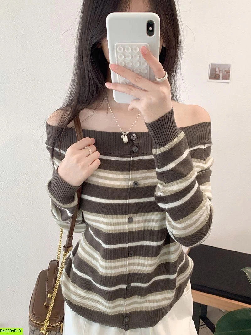 ÁO LEN NỮ KẺ NGANG CỔ RỘNG