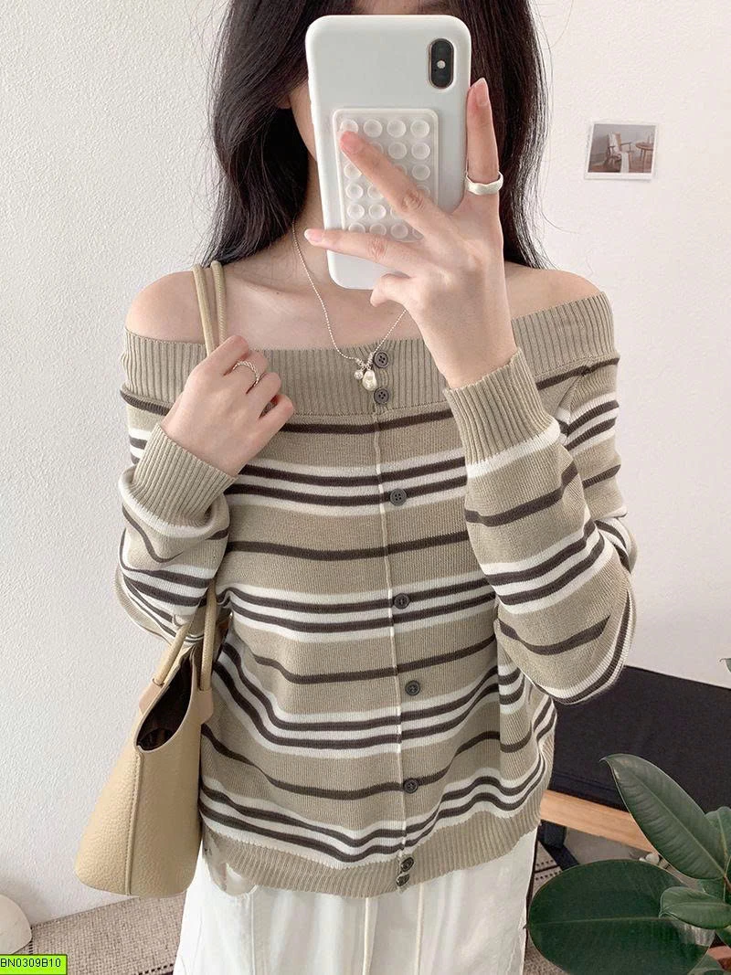 ÁO LEN NỮ KẺ NGANG CỔ RỘNG