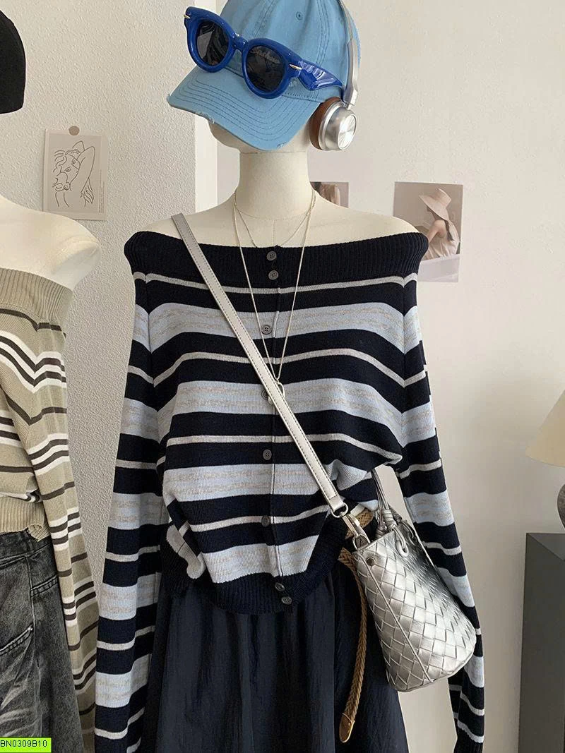 ÁO LEN NỮ KẺ NGANG CỔ RỘNG