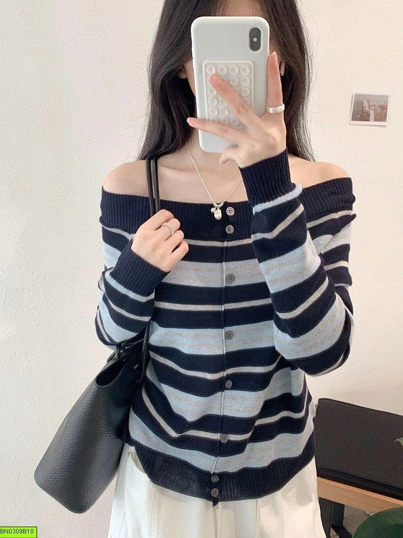 ÁO LEN NỮ KẺ NGANG CỔ RỘNG