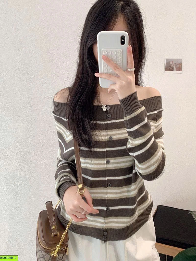 ÁO LEN NỮ KẺ NGANG CỔ RỘNG