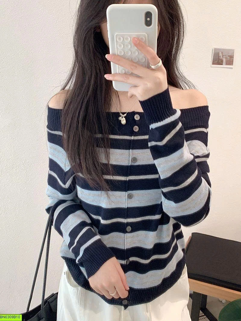ÁO LEN NỮ KẺ NGANG CỔ RỘNG