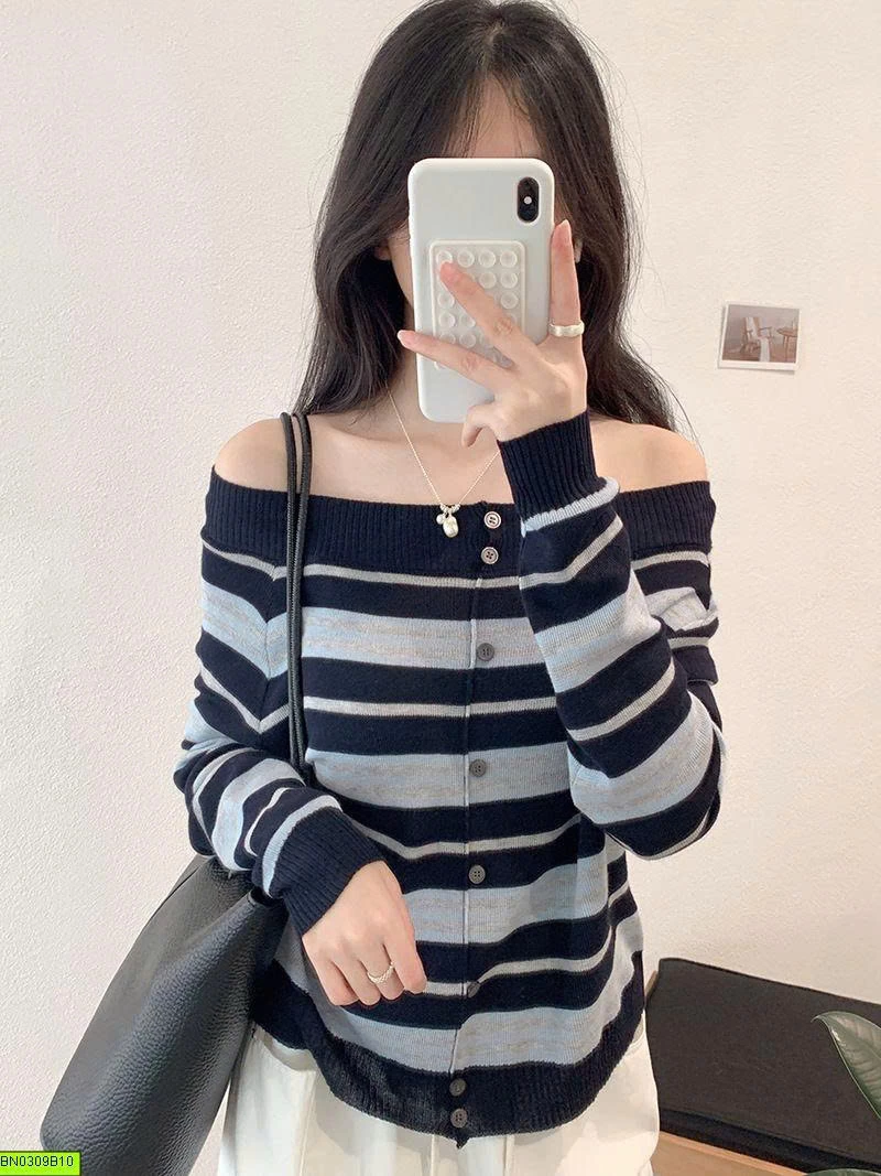 ÁO LEN NỮ KẺ NGANG CỔ RỘNG