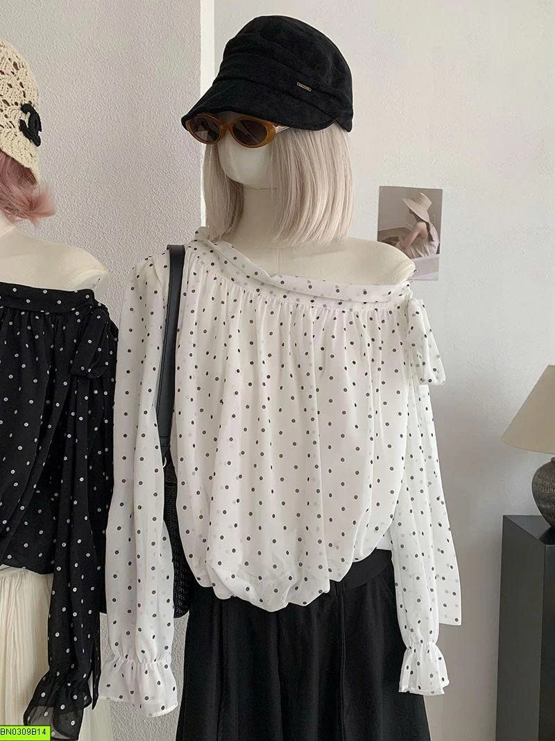 ÁO CHẤM BI HỞ VAI