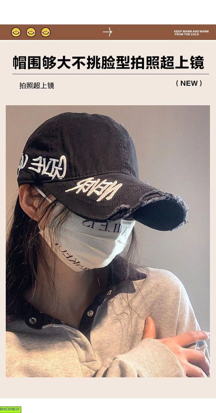 MŨ KẾT JEAN RÁCH THÊU CHỮ