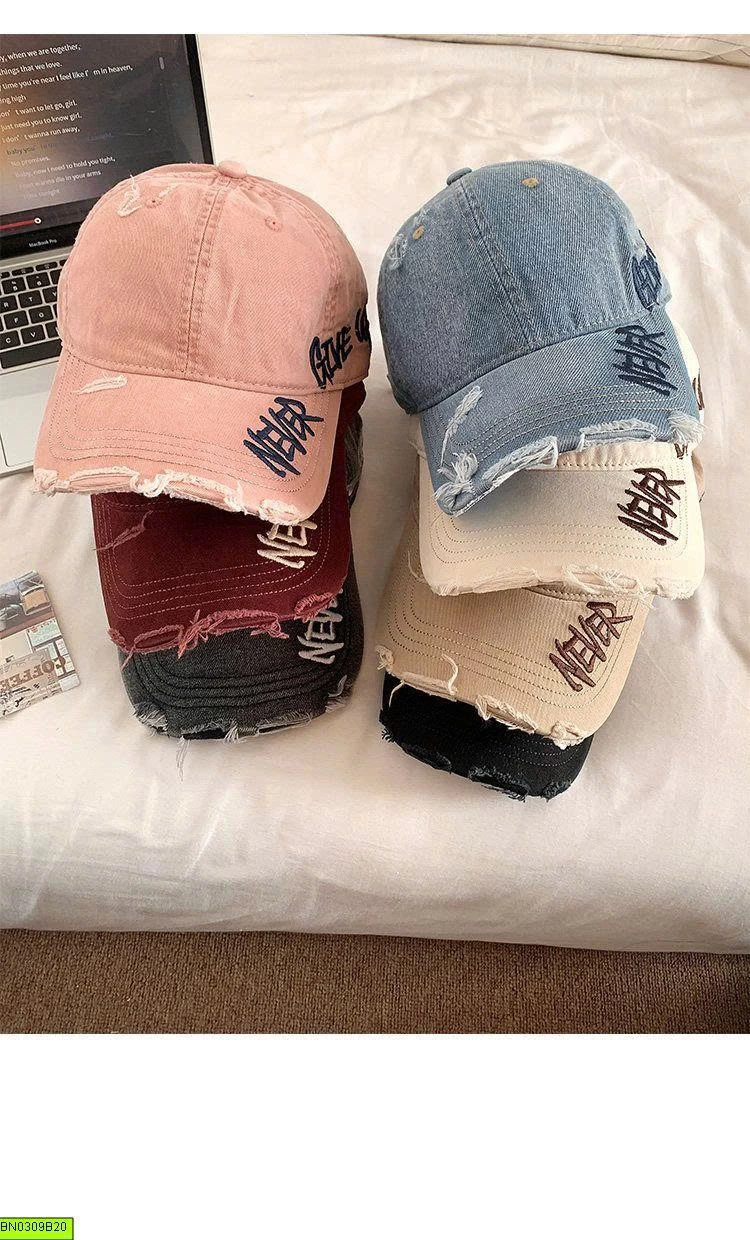 MŨ KẾT JEAN RÁCH THÊU CHỮ