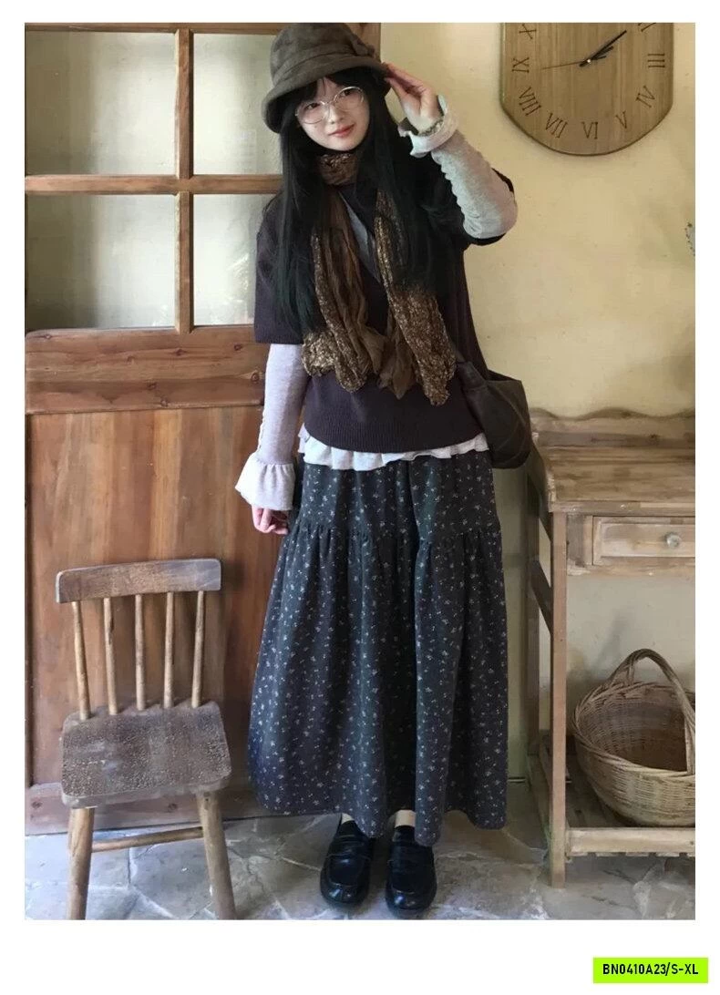 CHÂN VÁY MIDI HOA NHÍ VINTAGE