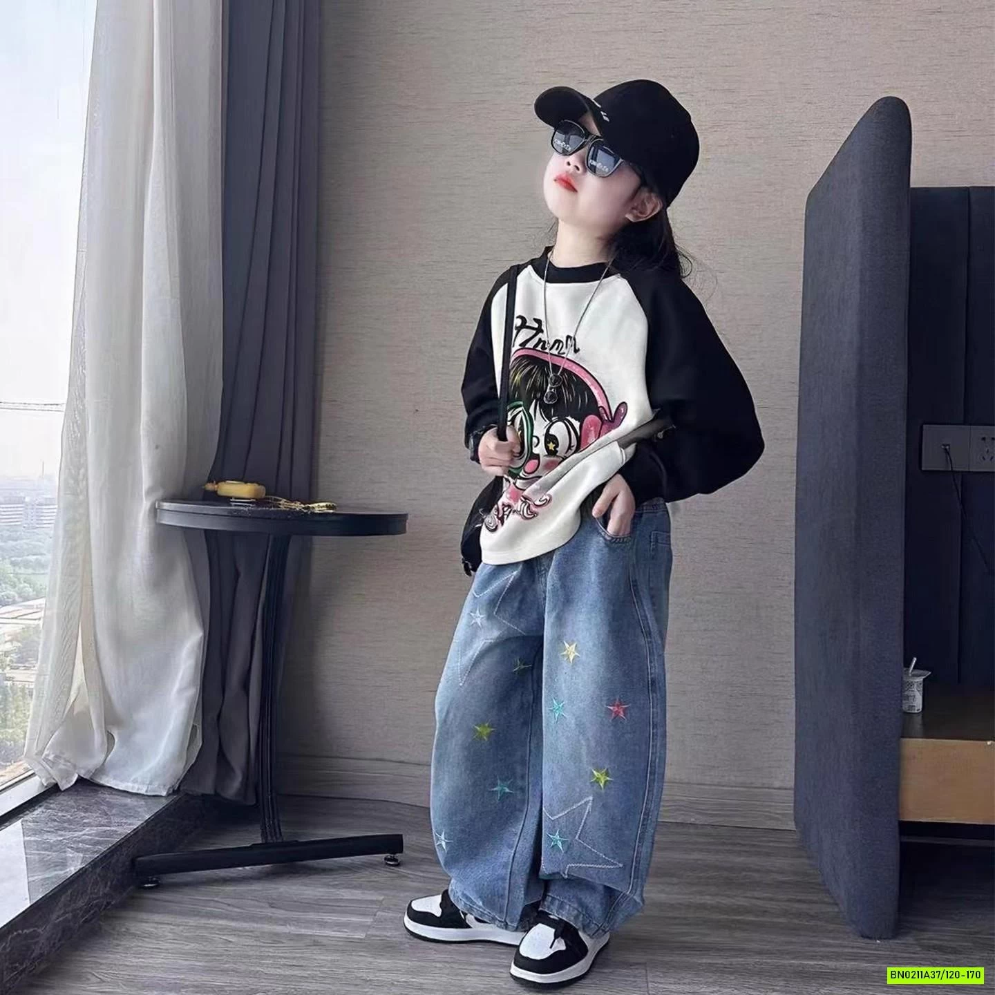 SÉT ÁO NỈ CÔ GÁI MIX JEANS NGÔI SAO